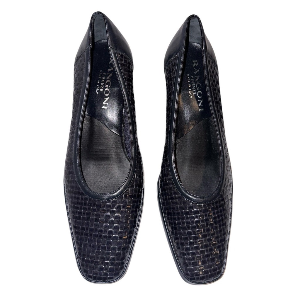 Rangoni Firenze VTG Basketweave Italian Leather Loafers Navy Shoes 7 B Old Money - Picture 5 of 9